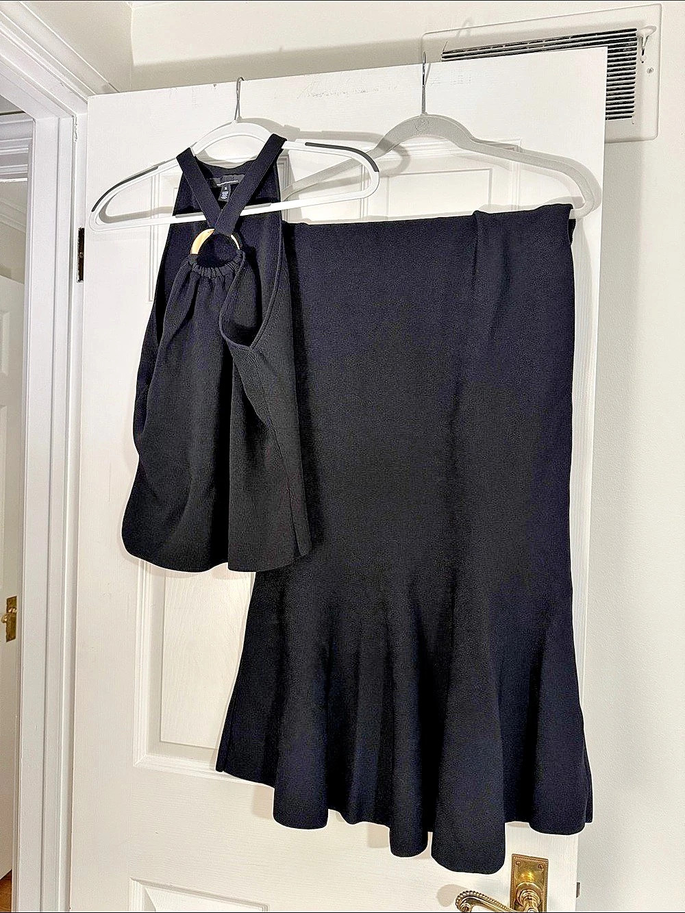 White House Black Market Black Halter Top and ruffle skirt set